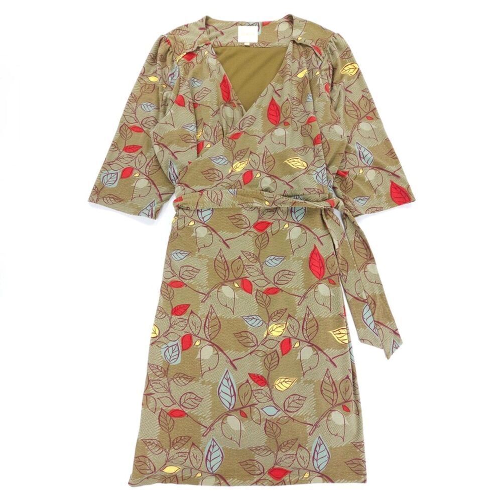 NEW Modcloth Vintage 50s Modest French Girl Wrap Dress Retro Leaf Print Plus 3X